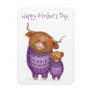 Cute mom & baby Highland cow Mother's Day magnet
