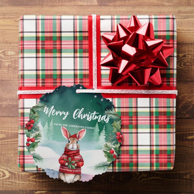 Cute MOM bunny rabbit santa Christmas Holiday name Tree Decoration Card (Insitu (Gift))