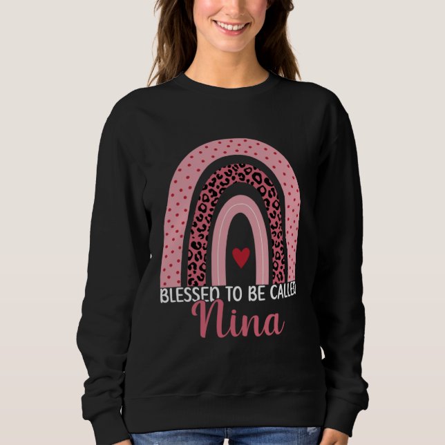 Cute Mom Grandma Blessed To Be Called Nina Leopard Sweatshirt (Front)