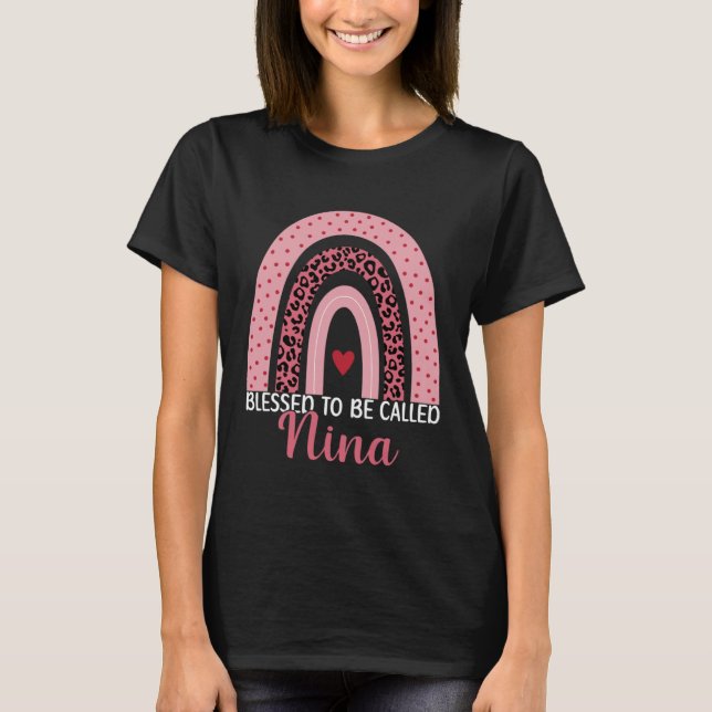 Cute Mom Grandma Blessed To Be Called Nina Leopard T-Shirt (Front)
