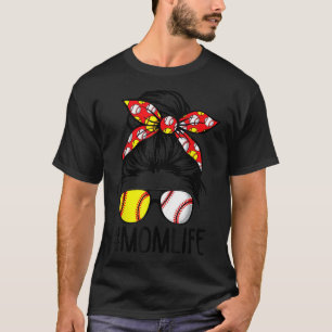 Cute Mom Life Softball Volleyball Mothers Day Mess T-Shirt