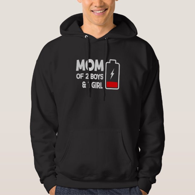 Cute Mom Of 2 Boys & 1 Girls Low Battery Mama Moth Hoodie (Front)