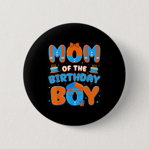 Cute Mom Of The Birthday Boy Matching Blue Orange  6 Cm Round Badge