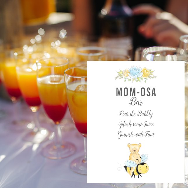 Cute Mom-osa Bar Boy Teddy Bear Baby Shower Poster (Creator Uploaded)