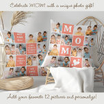 Cute MOM Personalised 12 Photo Collage Coral Peach Cushion<br><div class="desc">Celebrate the remarkable journey of motherhood with our Modern MOM Photo Collage Pillow—a delightful blend of style, sentiment, and personalisation. This charming pillow is the perfect Mother’s Day gift, capturing precious memories in a bold and modern design that moms will adore. Product Features: Bold Colour Block Design: The eye-catching, vibrant...</div>