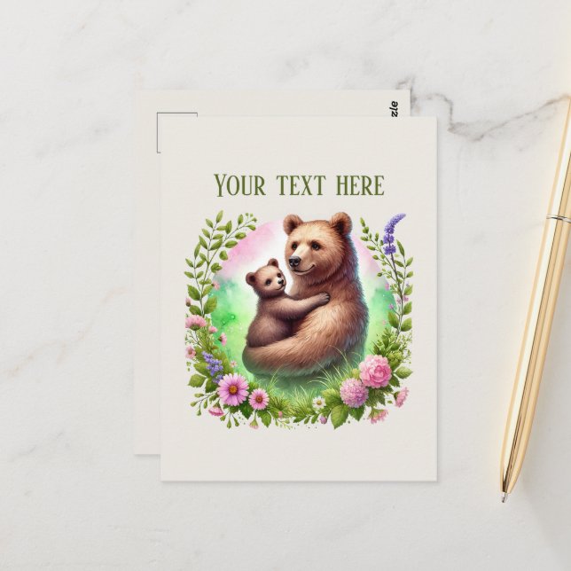 Cute Momma baby bear add text  Postcard (Front/Back In Situ)