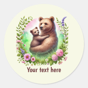 Cute Momma baby bear customizable Classic Round Sticker