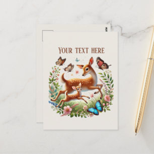 Cute Mommy baby deer add text  Postcard