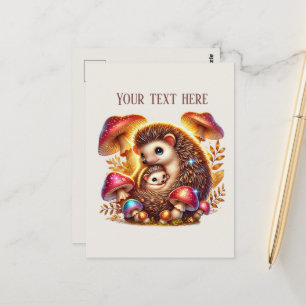 Cute Mommy baby hedgehog add text  Postcard