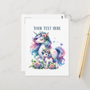 Cute Mommy baby unicorn add text  Postcard