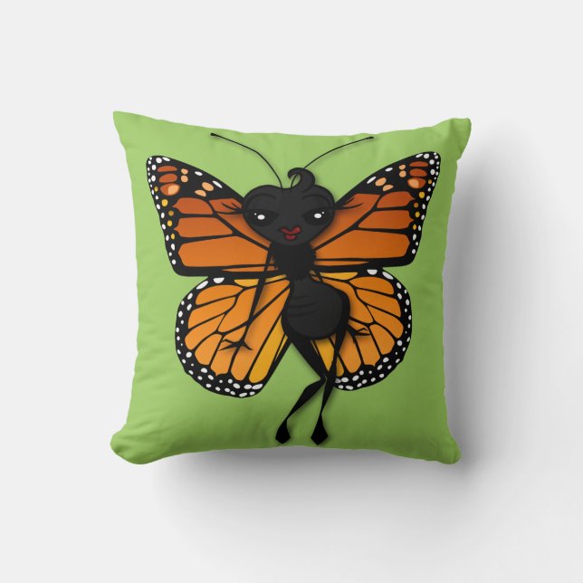 CUTE MONARCH BUTTERFLY LADY SQUARE THROW PILLOW (Front)