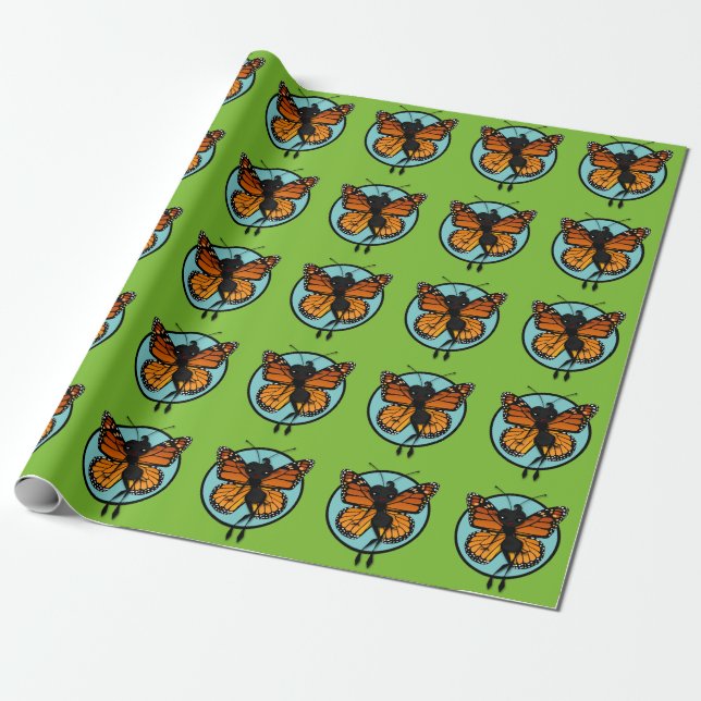 CUTE MONARCH BUTTERFLY MATTE WRAPPING PAPER (Unrolled)