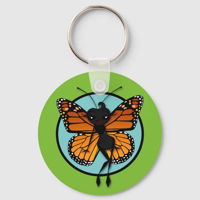 CUTE MONARCH BUTTERFLY ROUND BASIC BUTTON KEYCHAIN (Front)