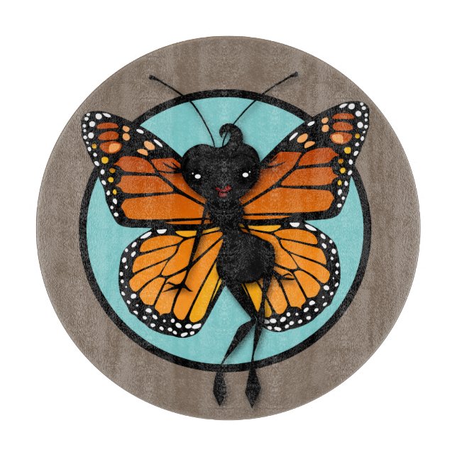 CUTE MONARCH BUTTERFLY ROUND CUTTING BOARD (Front)
