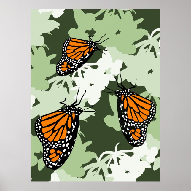 Cute Monarch Butterfly Trio On Swan Plant Poster (Front)