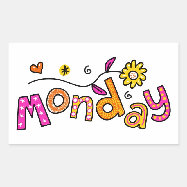 Cute Monday Week Day Greeting Text Expression Rectangular Sticker (Front)