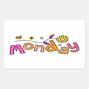 Cute Monday Week Day Greeting Text Expression Rectangular Sticker