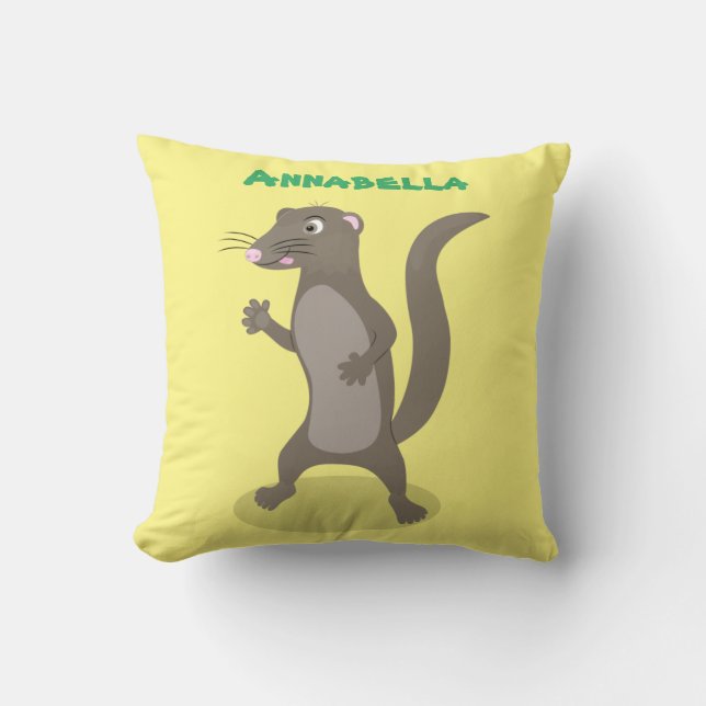 Cute mongoose cartoon illustration cushion (Front)
