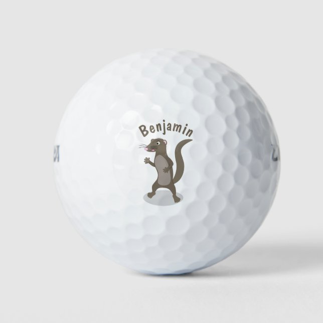 Cute mongoose cartoon illustration golf balls (Front)