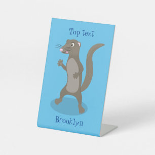 Cute mongoose cartoon illustration pedestal sign