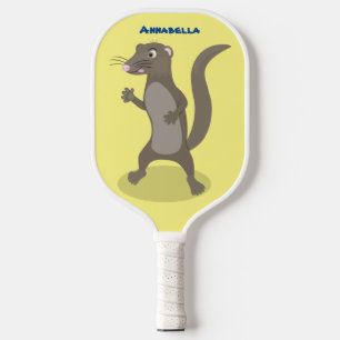 Cute mongoose cartoon illustration pickleball paddle