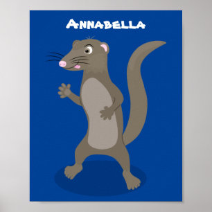 Cute mongoose cartoon illustration poster