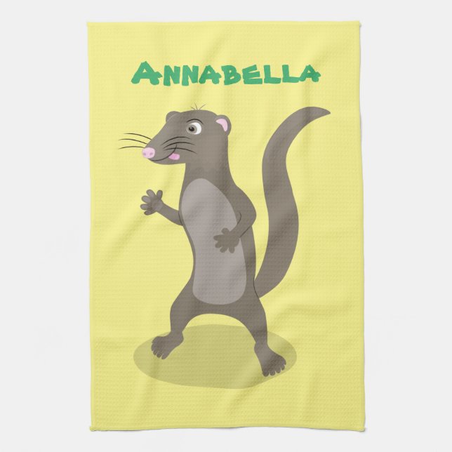 Cute mongoose cartoon illustration tea towel (Vertical)
