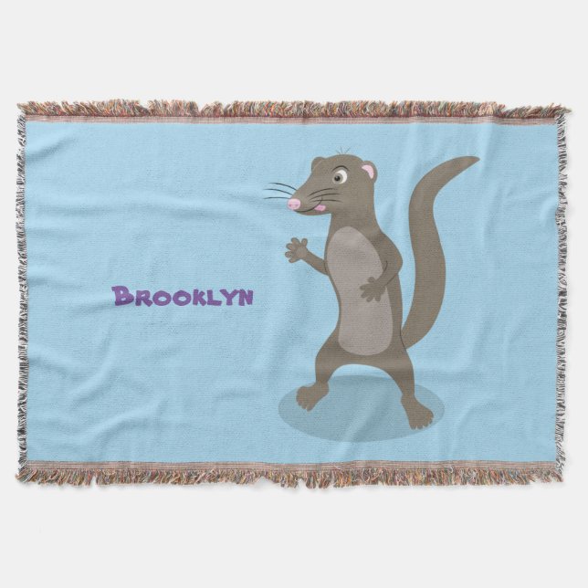 Cute mongoose cartoon illustration throw blanket (Front)