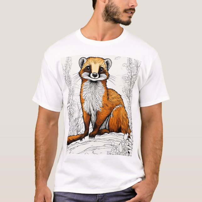 Cute Mongoose Illustration: Cartoon Sticker Style T-Shirt (Front)