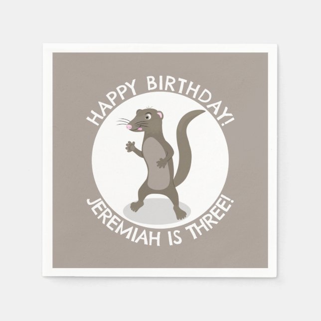 Cute mongoose personalised cartoon birthday napkin (Front)
