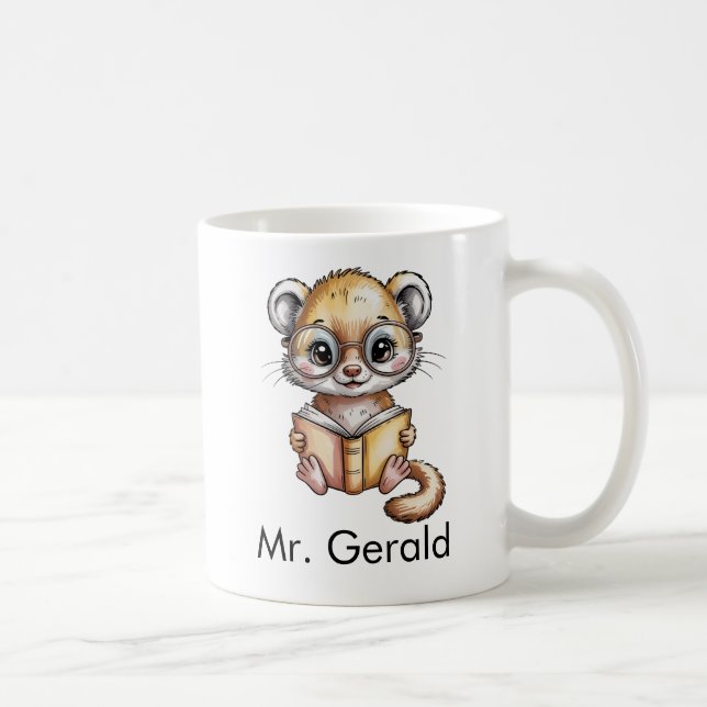 Cute Mongoose Reading a Book Custom Coffee Mug (Right)