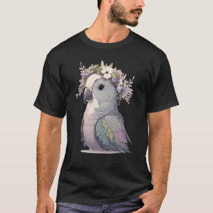 Cute Monk Parakeet Quaker Parrot Bird Flower Crown T-Shirt