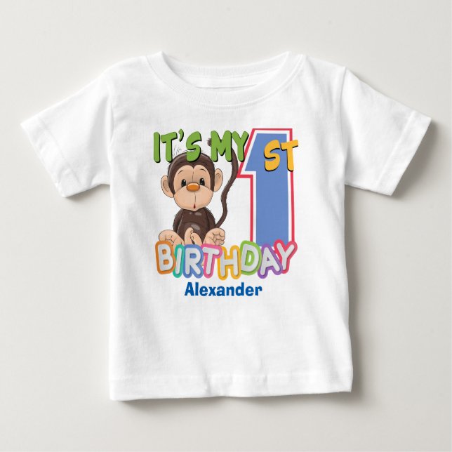 Cute Monkey 1st Birthday Baby T-Shirt (Front)