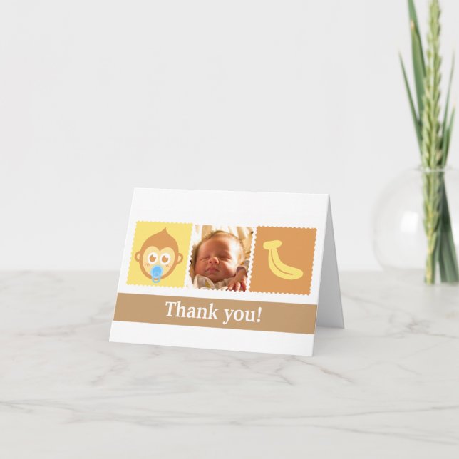 Cute Monkey and Banana Baby Shower Thank You Card (Front)