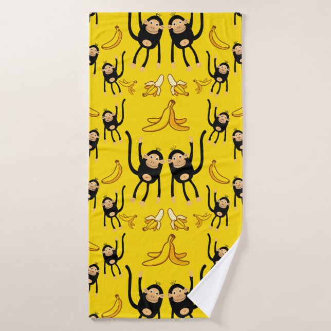 Cute Monkey And Banana Print Bath Towel (Bath Towel)