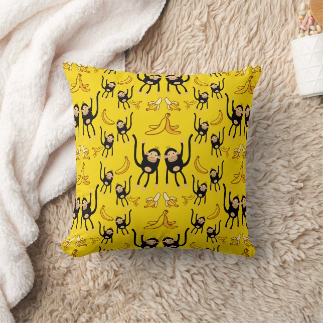 Cute Monkey And Banana Print Cushion (Blanket)