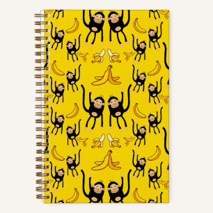 Cute Monkey And Banana Print Notebook