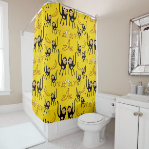 Cute Monkey And Banana Print Shower Curtain