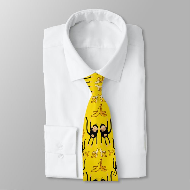Cute Monkey And Banana Print Tie (Tied)
