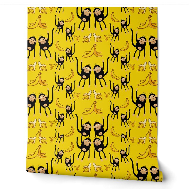 Cute Monkey And Banana Print Wallpaper (Unrolling)
