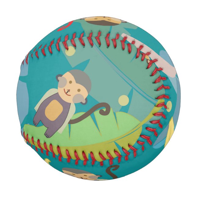 Cute Monkey and Bananas in Tree Pattern Baseball (Back Left)