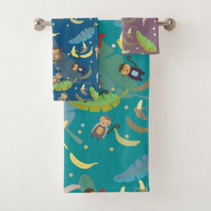 Cute Monkey and Bananas in Tree Pattern Bath Towel Set