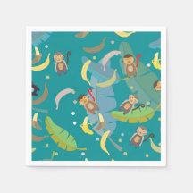 Cute Monkey and Bananas in Tree Pattern Birthday