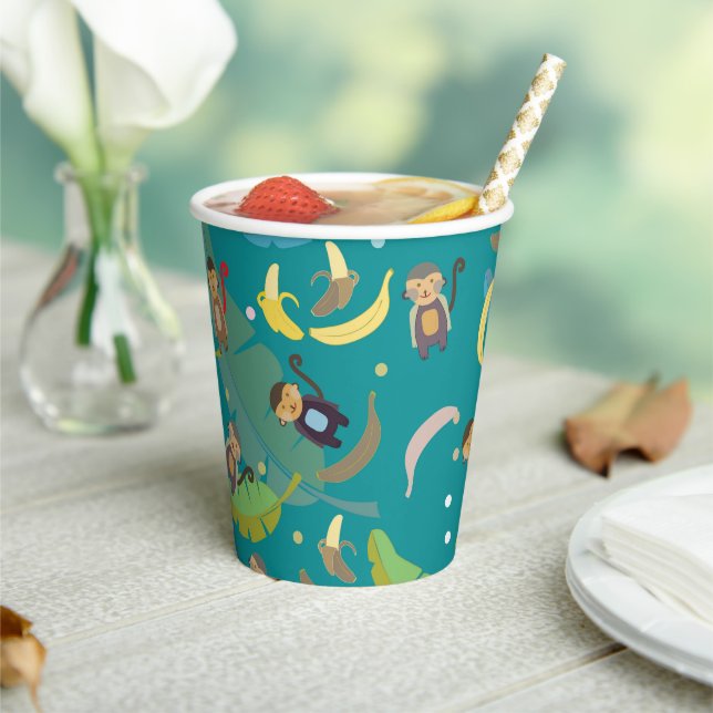 Cute Monkey and Bananas in Tree Pattern Birthday Paper Cups (Insitu)
