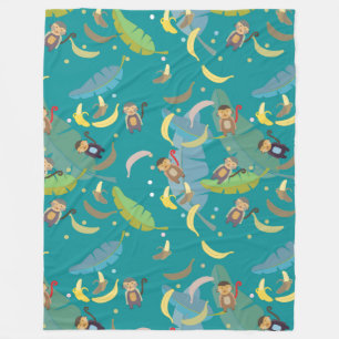 Cute Monkey and Bananas in Tree Pattern Fleece Blanket