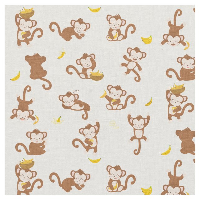 Cute Monkey and Bananas Pattern  Fabric (Close Up)
