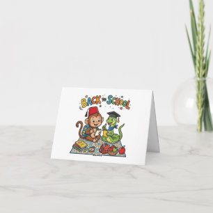 Cute Monkey and Snake Back to School Cartoon Thank You Card