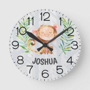 Cute Monkey Baby Boy Nursery Jungle Safari Round Clock