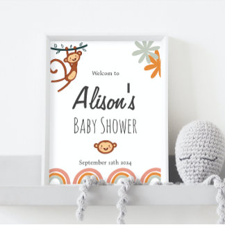 Cute Monkey Baby Shower Welcome Sign