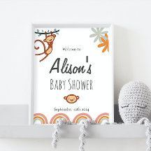 Cute Monkey Baby Shower Welcome Sign